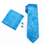 Set cravata matase butoni batista model B+cutie cadou, Albastru, Bleu, Maro, Multicolor, Negru, Roz