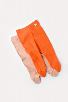 Set 2 pantaloni cu botosei bebe unisex din bumbac organic si modal - Rodie/Piersica, BabyCosy (Marime: 6-9 luni) foto
