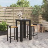 Set bar pentru gradina, 3 piese, negru, poliratan lemn acacia