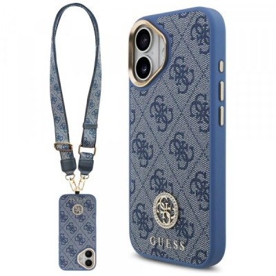 Husa MagSafe pentru Apple iPhone 17, Guess, 4G Strass Logo with Big Strap, Albastra foto