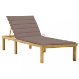 Șezlong vidaXL Gri Taupe cu Pernă, Lemn Pin Trat Green, Spătar/Suport Picioare Ajustabile, 200x70 cm