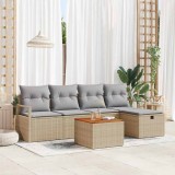 vidaXL Set de canapele pentru grădină cu pernă 6 pcs Bej Rattan poli