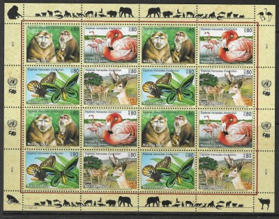ONU , UNO GENEVA , GENF - 1998 - FAUNA , ANIMALE , BLOC COLITA NESTAMPILAT foto