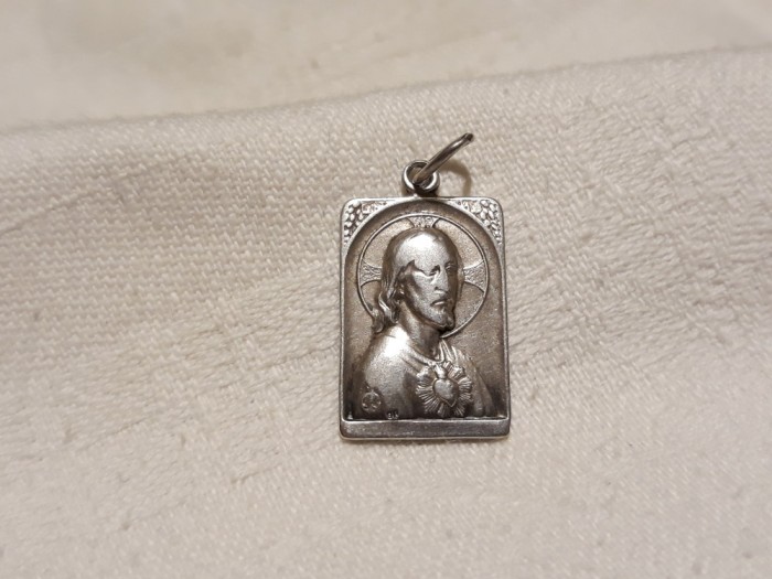 argint MEDALION ISUS HRISTOS foarte vechi SPANIA rar PATINA MINUNATA de colectie