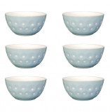Set format din 6 boluri de servit din ceramica pentru supa, de culoare albastru cu buline, 680 ml, Oem