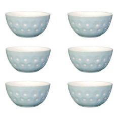 Set format din 6 boluri de servit din ceramica pentru supa, de culoare albastru cu buline, 680 ml