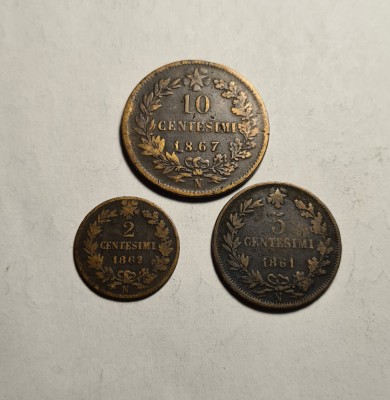 Lot Italia 2 Centesimi 1862, 5 Centesimi 1861 si 10 Centesimi 1867 N foto