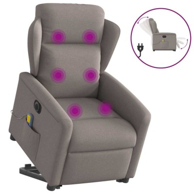 vidaXL Fotoliu electric masaj rabatabil cu ridicare, gri taupe, textil foto