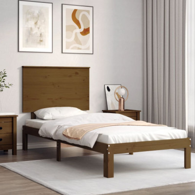 vidaXL Cadru de pat cu tăblie, maro miere, 100x200 cm, lemn masiv foto
