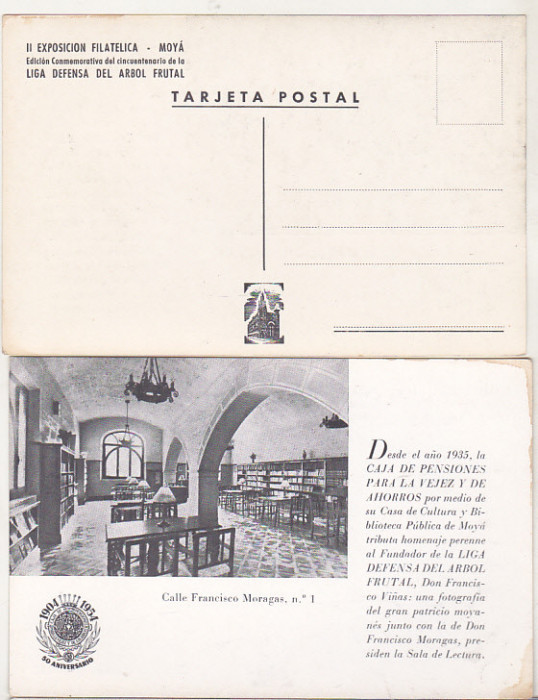 bnk cp Carte postala Expozitia filatelica Moya Barcelona 1954