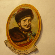 Portret Radu Mihnea -Domnul Munteniei 1586 – 1626 ,cartonas interbelic , defect