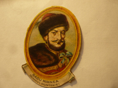 Portret Radu Mihnea -Domnul Munteniei 1586 &amp;ndash; 1626 ,cartonas interbelic , defect foto