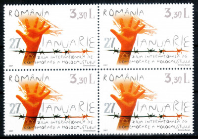 Romania 2007, LP 1754, Ziua Holocaustului, bloc de 4, MNH! foto