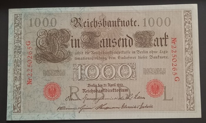 Germania, 1.000 Mark 1910, serie roșie.