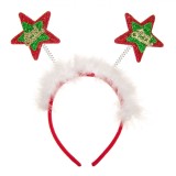 Bentiță Crăciun, Model Stele, Culoare Roșu și Verde, Pene Albe, Glitter