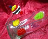 PAHAR STICLA DE MURANO LUCRAT MANUAL DECOR FRUNZE SI PAI DECOR PESTE 15.5 CM