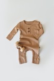 Salopeta Bumbac Organic Modal BabyCosy Maneca Lunga Maro 0-3 Luni - Material Certificat GOTS