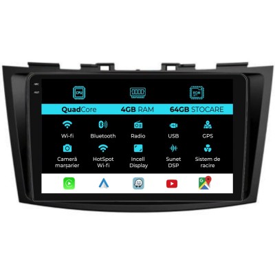 Navigatie Dedicata Suzuki Swift (2010-2017),QuadCore, 9Inch, 4Gb Ram, 64Gb Stocare, Carplay foto