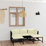 Cumpara ieftin Set mobilier de grădină cu perne, 5 piese, negru, poliratan