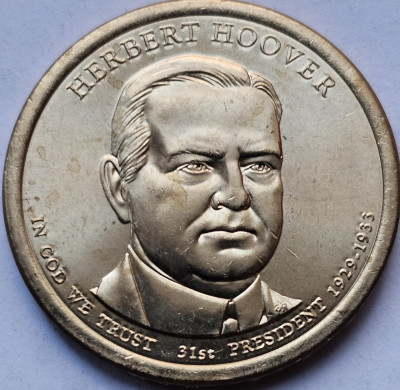 Monedă 1 Dollar 2014 USA, Herbert Hoover, 31th President, unc-Aunc, litera D foto