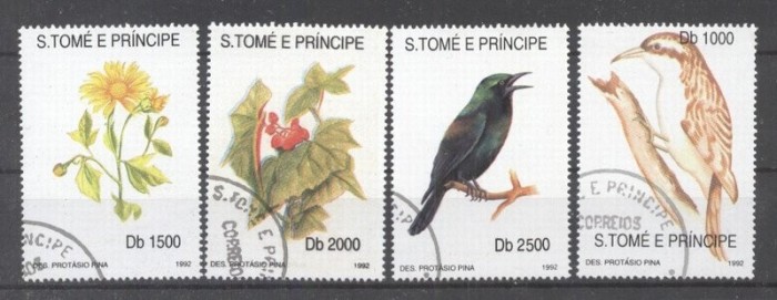 Sao Tome 1992 Birds Flowers used DE.050