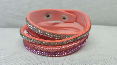 Bratara din material textil cu pietre din plastic tip cristale, roz foto