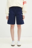 Adidas Originals pantaloni scurți PINSTRIPE SHORT femei, culoarea bleumarin, cu imprimeu, high waist, JC7683