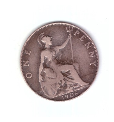 Moneda Marea Britanie 1 penny 1908, stare relativ buna, curata foto
