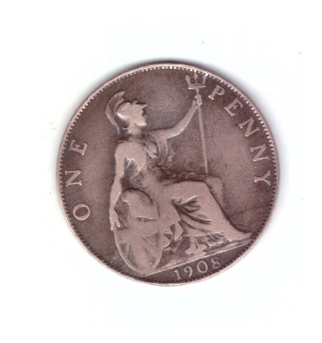 Moneda Marea Britanie 1 penny 1908, stare relativ buna, curata