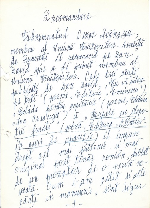 A3521N Cezar Ivănescu, act scris și semnat olograf, 1983