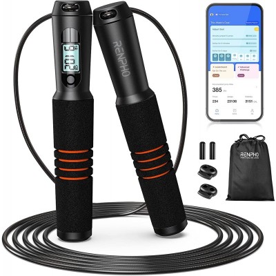 Set coarda pentru sarit Smart Renpho Q001, 4 moduri, Bluetooth, analiza datelor in aplicatie foto