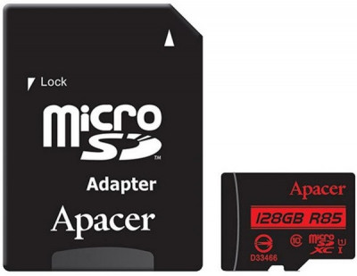 Card microSDXC UHS-I Apacer 128GB R85 clasa10 cu adaptor SD citire 85MB/s foto