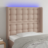 Tablie de pat cu LED cappuccino 93x16x118/128cm piele ecologica GartenMobel Dekor, vidaXL