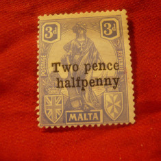 Timbru Malta 1925 colonie britanica supratipar 2 1/2p/ 3p , sarniera