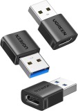 ADAPTOR Ugreen, &quot;US701&quot;, USB Type-C(M) la USB2.0(T), incarcare max 3A, include 3 bucati, negru &quot;45299&quot; (timbru verde 0.08 lei) - 6941876242993