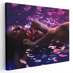 Tablou nud femeie in apa in lumina neon Tablou canvas pe panza CU RAMA 20x30 cm