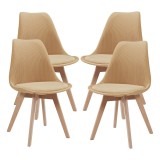 Set 4 scaune dining tapitate din cord mustar cu picioare din lemn