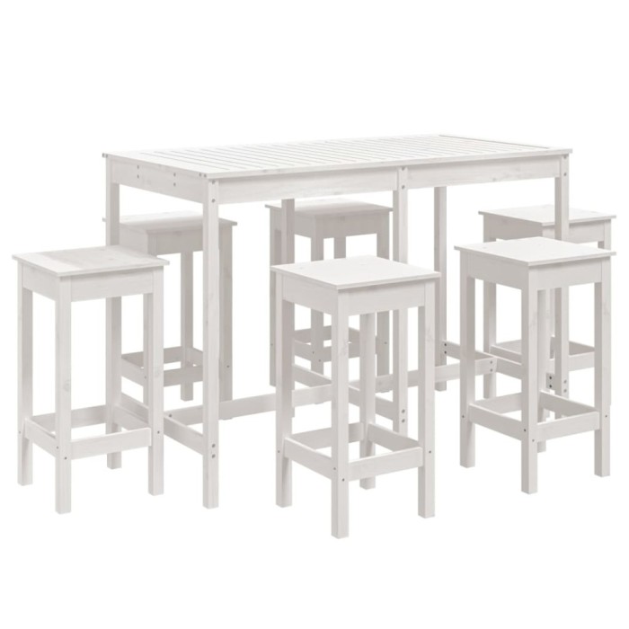 Set bar de gradina, 7 piese, alb, lemn masiv de pin