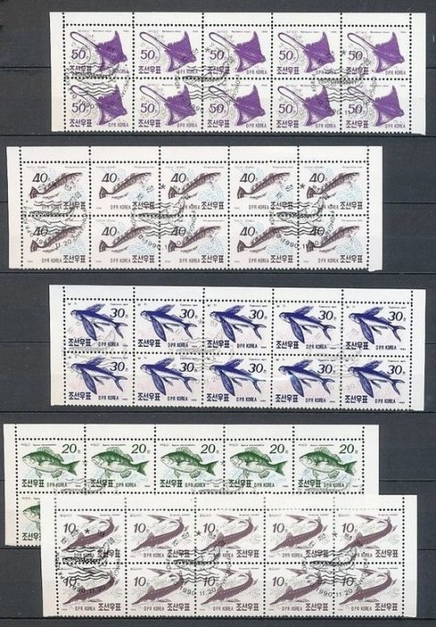 Korea 1990 Fishes x 10, block, used V.006