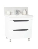 Baza si lavoar ceramic GN7561, mobilier baie stativ 80 cm, circular, front MDF, 2 sertare, picioare cromate reglabile, alb/antracit