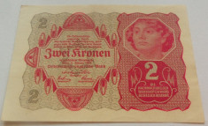 Bancnota ISTORICA 2 COROANE - AUSTRO-UNGARIA (AUSTRIA), anul 1922 *cod 852 B foto