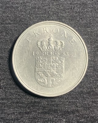 Moneda 1 coroana 1963 Danemarca foto