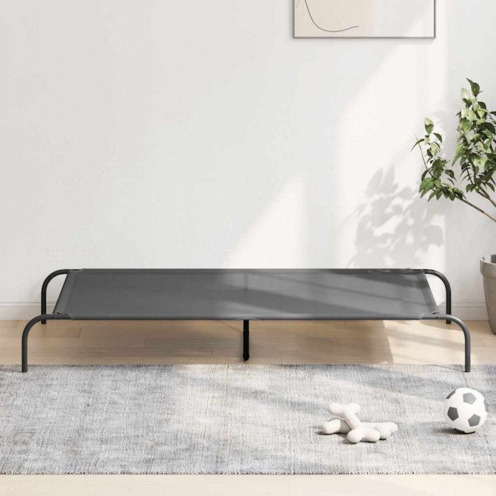 Pat &icirc;nălțat pentru c&acirc;ini gri 150x90x20 cm Textilenă și oțel