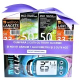 Set 5 produse, 2 cutii teste cu 1 glucometru si 2 cutii de ace