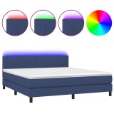 Cumpara ieftin Pat cu arcuri, saltea si LED, albastru, 180x200 cm, textil