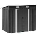 Outsunny Şopron din metal 2,3 m&sup2; 207 x 130 x 182 cm șopron cu acoperiş &icirc;n pantă fereastră cadru pentru pardoseală negru | Aosom Romania