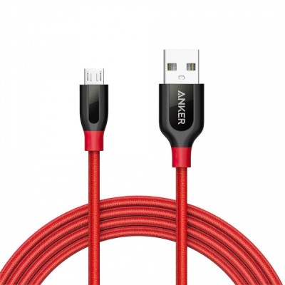 Cablu Date si Incarcare USB-A - microUSB Anker PowerLine+, 18W, 1.8m, Rosu A8143091 foto