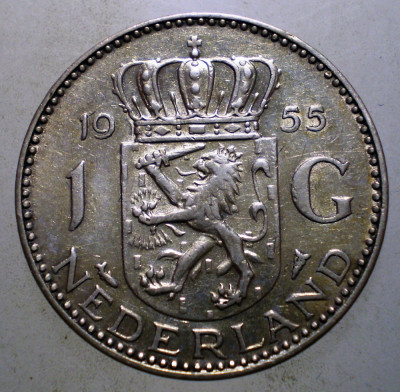 C.420 OLANDA JULIANA 1 GULDEN 1955 ARGINT foto