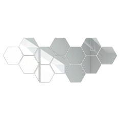 Set 12 oglinzi hexagonale, Autoadezive, 15.5 x 17.5 cm, Decor de perete