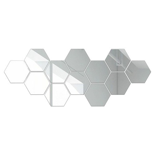 Set 12 oglinzi hexagonale, Autoadezive, 15.5 x 17.5 cm, Decor de perete